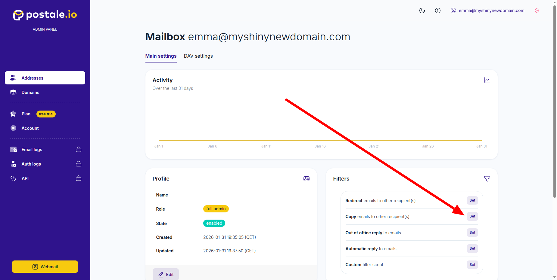 Click the "Set" button next to the copy filter in the "Filters" section.
