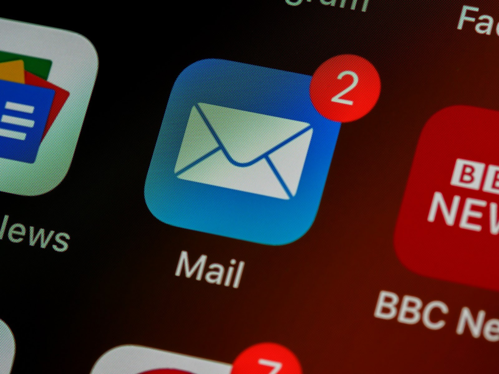 An email icon on a smartphone screen with two notifications